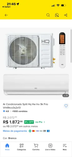 Ar condicionado INVERTER 9000BTUS