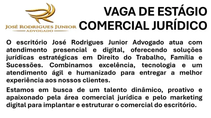 VAGA DE ESTÁGIO: COMERCIAL JURÍDICO