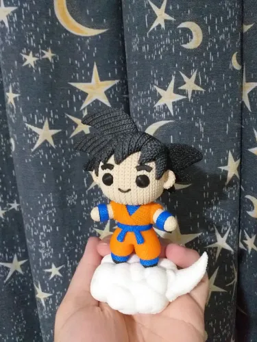 Goku na Nuvem Voadora - Estátua Impressa em 3D (Estilo Crochê / Exclusivo)