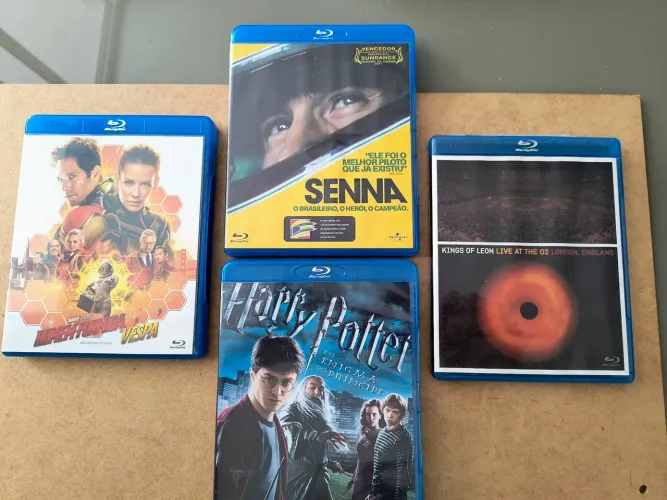 BLUE RAY: HARRY POTTER ( DUPLO, HOMEM FORMIGA, AIRTON SENNA E SHOW KINGS OF LEON ORIGINAIS