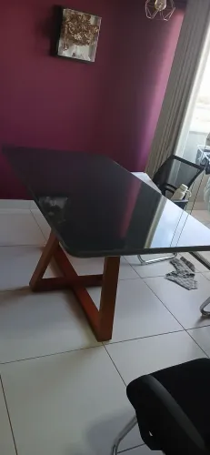 Mesa grafite tampo com vidro 6 lugares