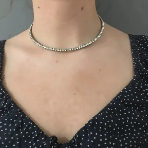 Colar Shocher Em Strass De Festa Prateado