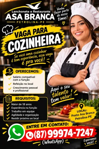 Vaga COZINHEIRA (mulheres)