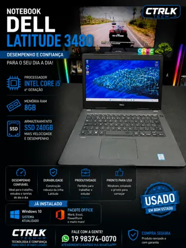 NOTEBOOK DELL LATITUDE 3480 I5 6º / 8GB RAM / SSD 240GB