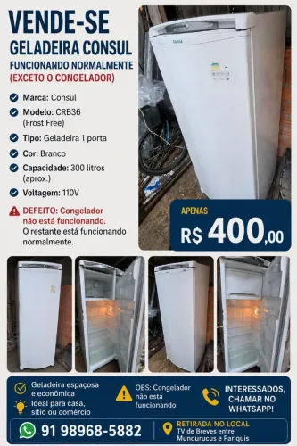 Geladeira a venda por 400 reais