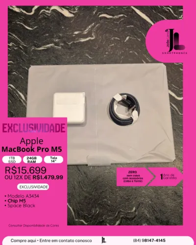 MACBOOK PRO M5, 1TB, 24GB RAM, TELA 14?, CHIP M5, ZERO SEM CAIXA, LANÇAMENTO!!