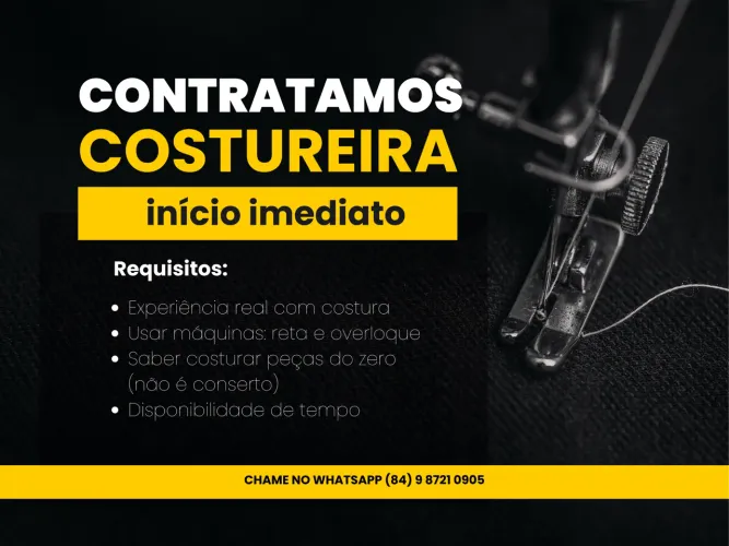 Vaga de emprego para costureira profissional 