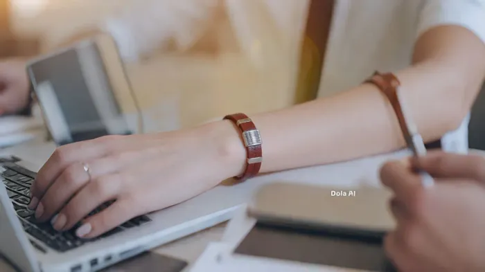 Pulseira Couro e metal top de linha