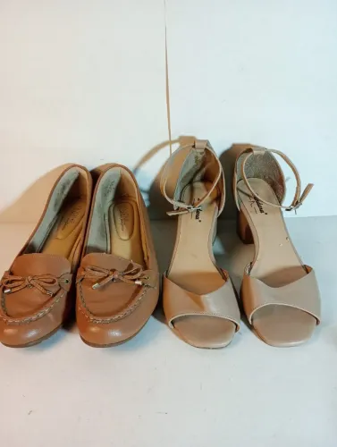 Kit Lote 2 Pares Calçados Femininos (Mocassim Modare T37 + Sandália Salto Grosso Dandara T