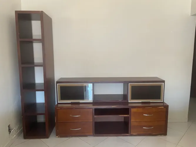Conjunto Rack para TV + Estante Vertical (3 Peças Separadas)