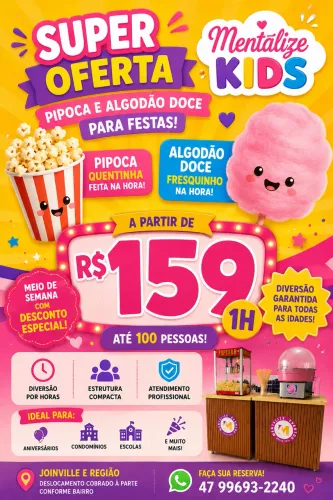 Pipoca e algodão doce na sua festa 