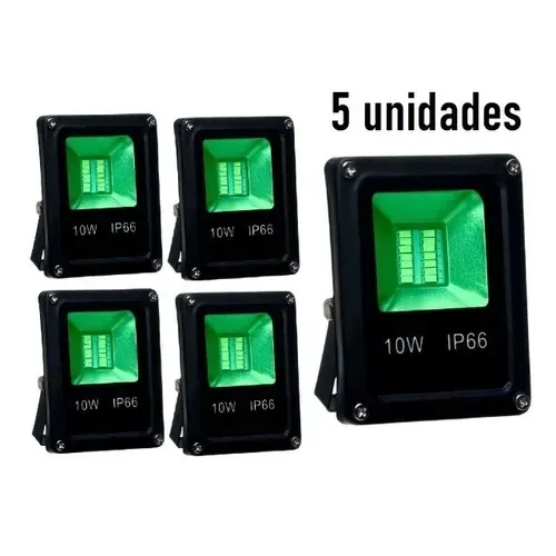 Kit 5 Refletor Led 10w Verde Projetor De Led Smd Bivolt Jardim