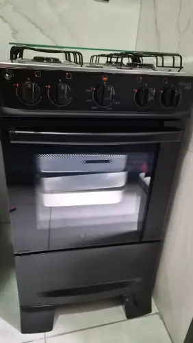 Fogão 4 Bocas Atlas Mônaco Plus Preto Com Mesa Inox E Acendimento Automático Bivolt