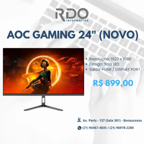 Monitor AOC Gamer 24 Full HD LED HDMI DisplayPort Novo | Alta resolução