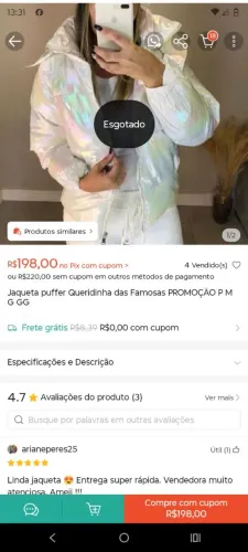Jaqueta de frio tamanho G casaco de frio blusa de frio Puffer frutas cor 