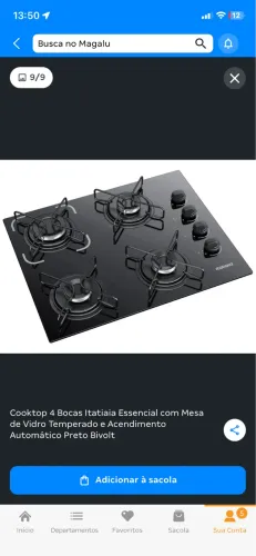 Cooktop 4 Bocas Itatiaia Essencial com Mesa de Vidro Temperado Preto