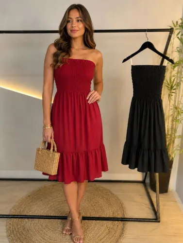 Vestido viscolinho tomara que caia com elastec 