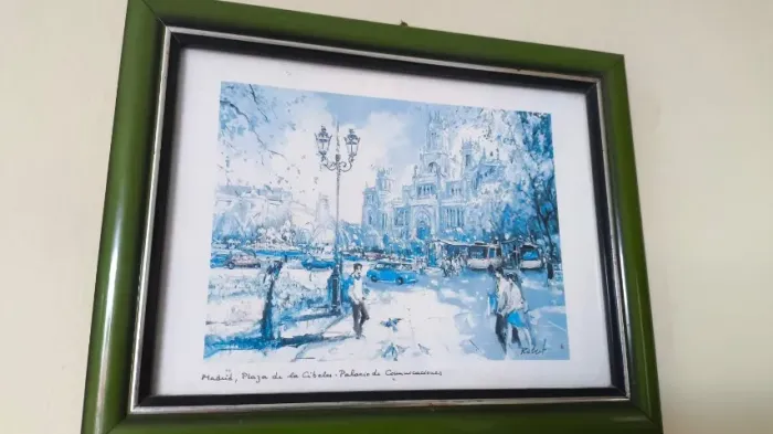 Quadro representação artística da Plaza de Cibeles, em Madri (Espanha). 