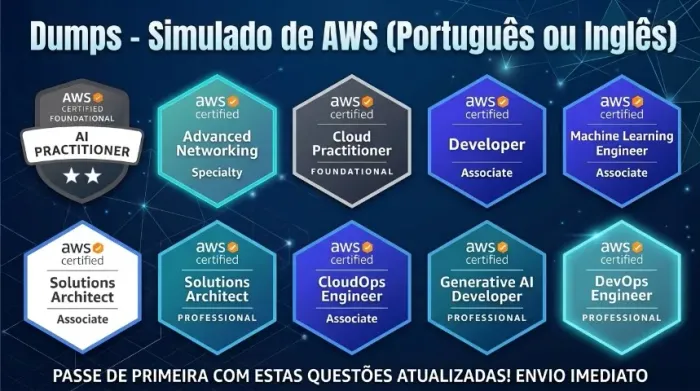 Dumps AWS  - Preparatório completo em Português ou Inglês para passar de primeira no exame