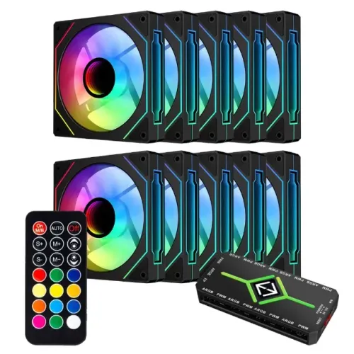 Kit 10 fans + Controladora ARGB - Preto ou Branco - Reverse e Forwards