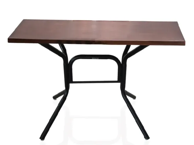 Mesa De Jantar Retangular Tampo Madeira Com Base De Aço Preta 70 cm x 120 cm