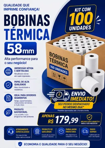 Bobina térmica 58 mm, para todos os tipos de máquina de cartões!!