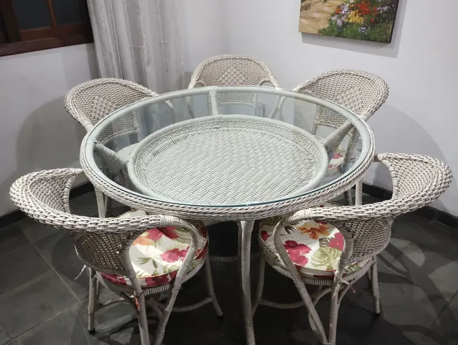 Mesa cadeiras junco sintético vime