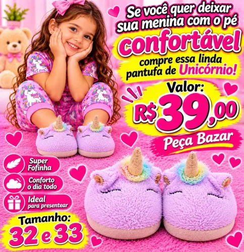 Pantufa de unicórnio super linda peça bazar