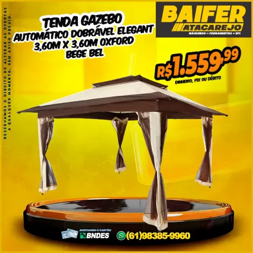 Tenda Gazebo Automático Dobrável Elegant 3,60m x 3,60m Oxford Bege Bel