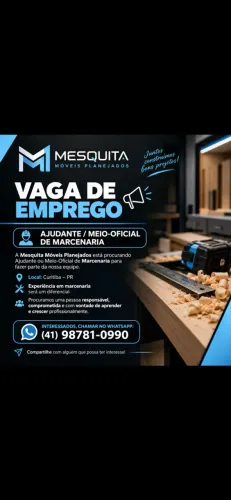 Vaga para ajudante ou meio oficial 