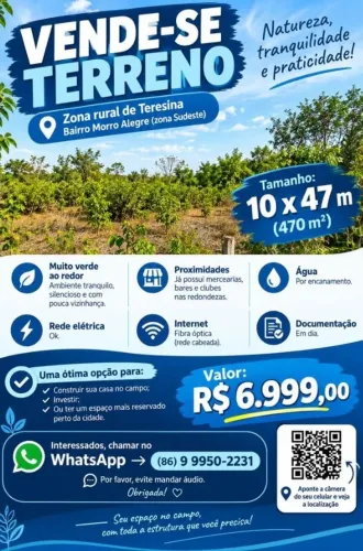 TERRENO ZONA RURAL SUDESTE TERESINA