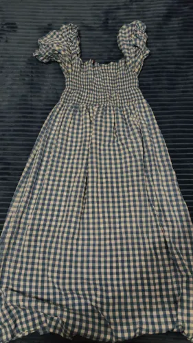 Vestido longo xadrez azul