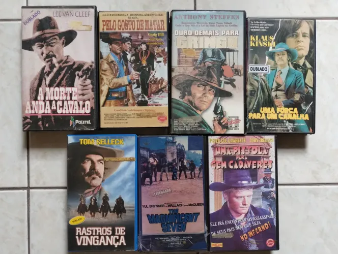 Lote Fitas VHS 7 Filmes Western Spaghetti Faroeste Bang Bang Antigos Klaus Kinski MOFO LER