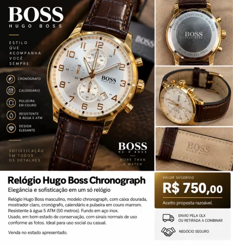 Relógio Hugo Boss Chronograph Dourado - Pulseira Couro