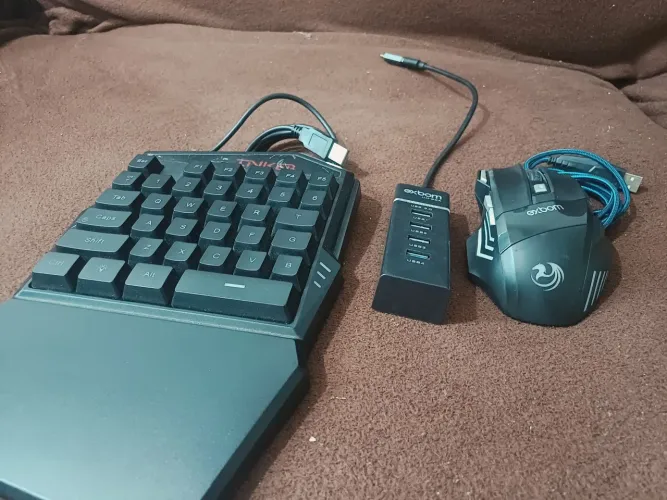 KIT MOUSE TECLADO DE UMA MAO E HUB USB 3.0