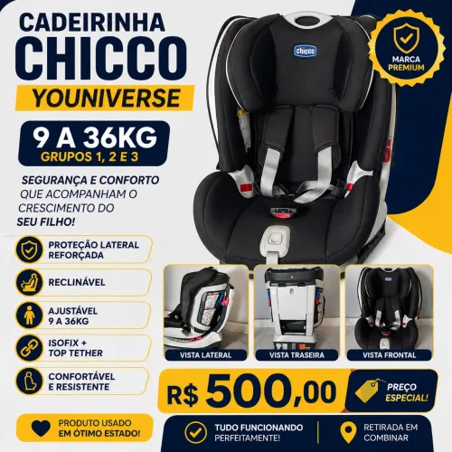Cadeirinha Chicco Isofix 9-36kg Completa - Igual Nova