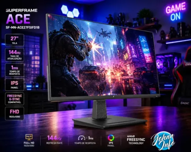 Monitor Gamer SuperFrame Ace 27, FHD, IPS, 144Hz, 1ms, Flicker-Free, HDMI/DP