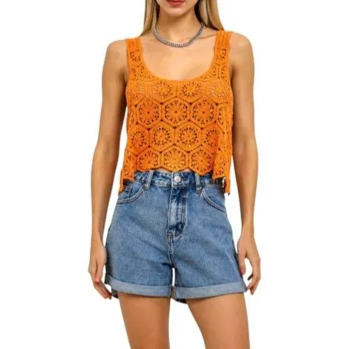 Regata Crochet Trama Vazada na cor <br>Laranja, marca Mamô, tamanho M