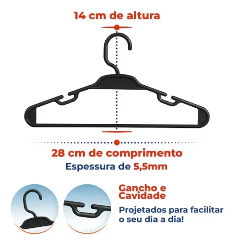 Cabide infantil Preto 150 unidades