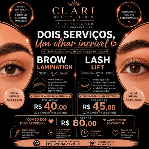 SEJA MODELO DE SOBRANCELHAS E CÍLIOS | EFEITO LEVANTADO E NATURAL COM VALOR ESPECIAL!