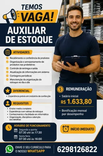 AUXILIAR DE ESTOQUE VAGA MASCULINA *)