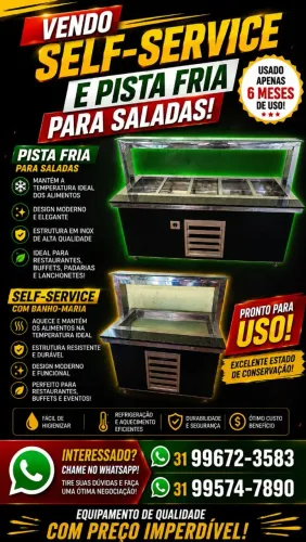 Vende-se self-service e pista fria para saladas e sobremesas.