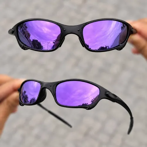 Óculos de sol Juliet lupa preta lentes roxa uv400 polarizado armação metal