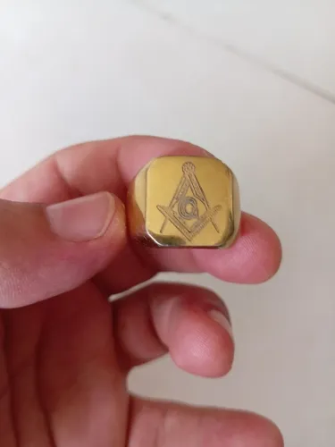 Anel maçom maçonaria sinete dourado aço inox