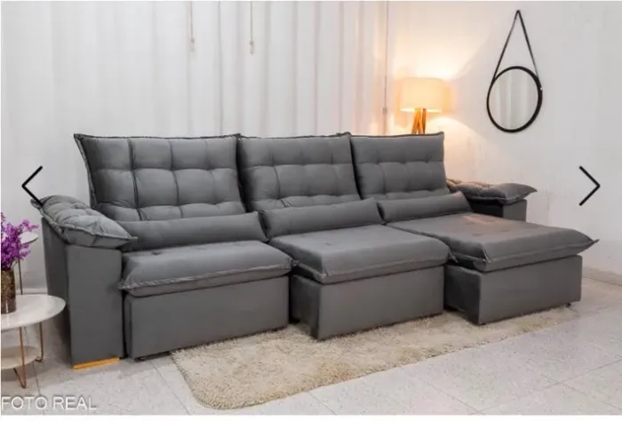 Sofá Retrátil Reclinável Emanuelly 3,20m Veludo Cinza - D28 Soft