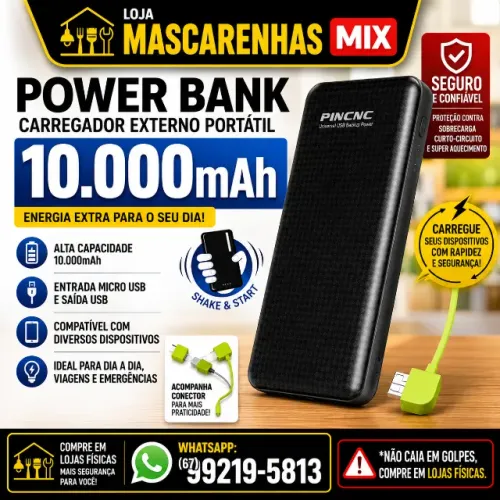 Power Bank Carregador Externo Portátil 10.000mAh Cod:0180