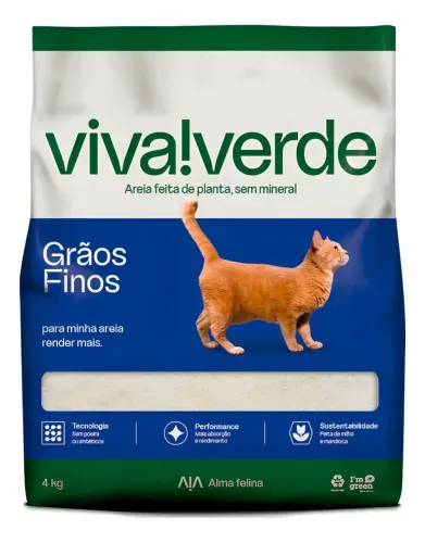 Areia Sanitária Viva Verde Para Gatos GRÃO FINO 4KG