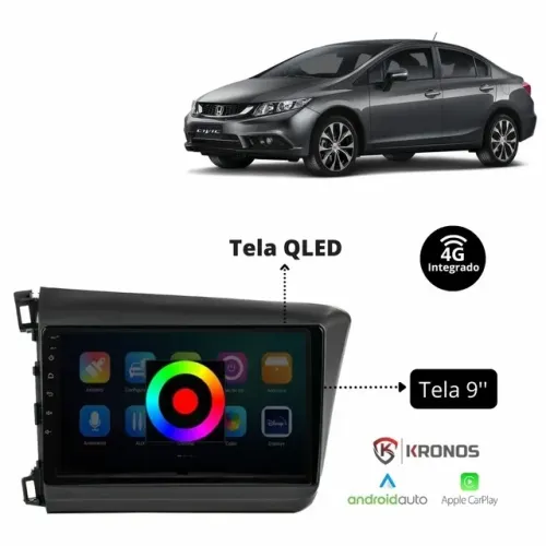 Central Multimídia Honda Civic G9 2012 à 2016 9'' Android 10 - Kronos