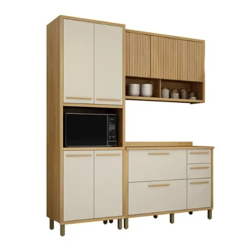 Promoção! Armário Cozinha Torino 3 Peças Cinamomo/Off Frete Grátis