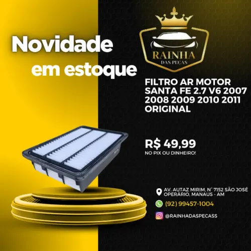 Filtro Ar Motor Original Santa Fe 2.7 V6 2007 2008 2009 2010 2011